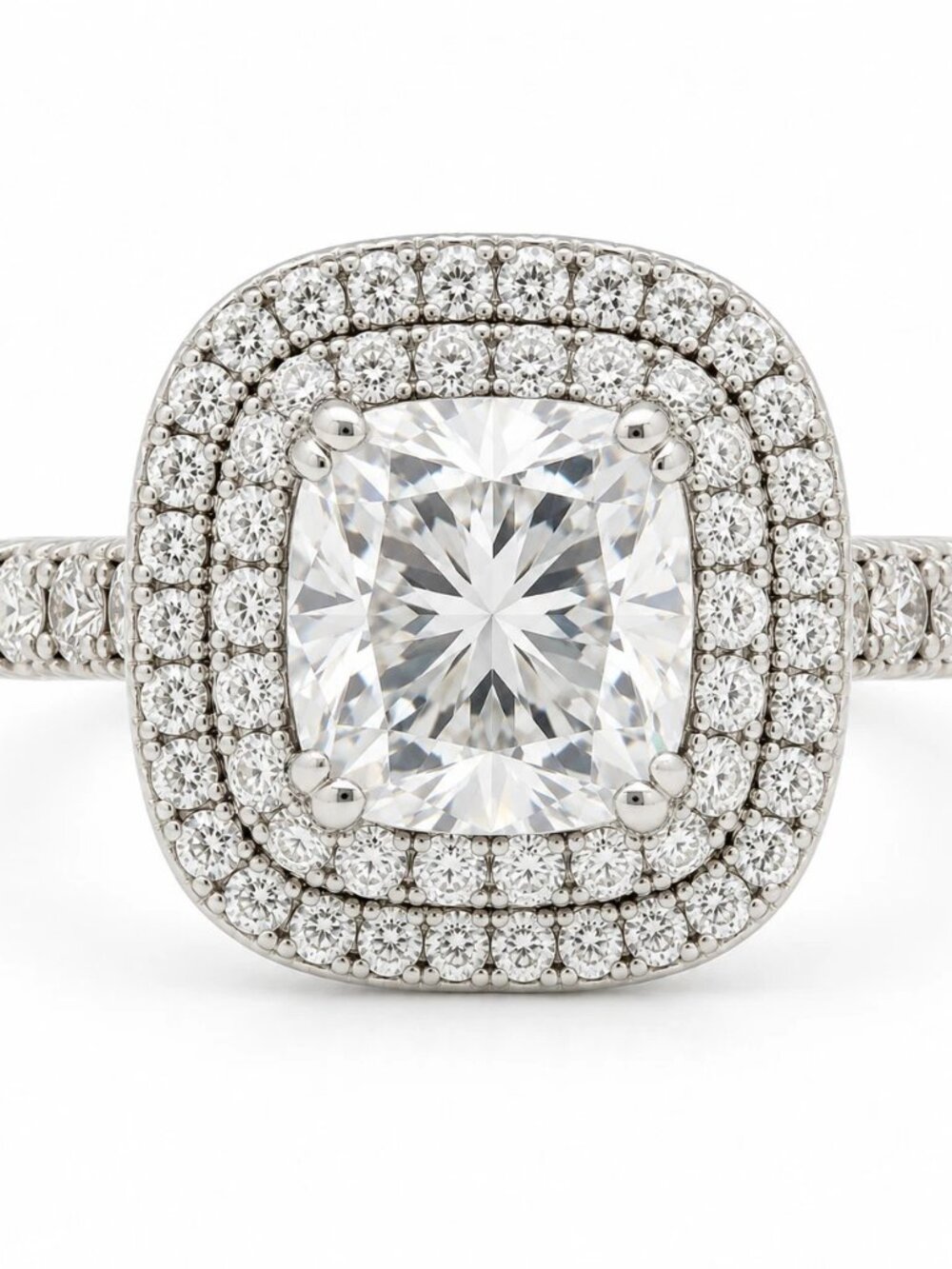 GIA Certified 1.90ct Natural Cushion Cut Diamond Double Halo Engagement Ring Plt